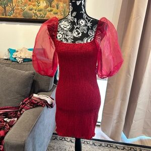 Forever 21 Elegant Red Puff Sleeve Dress